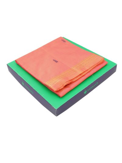 Kanmanie Vazhainaar Pattu Coral Orange Black Butta Saree
