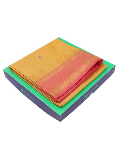 Kanmanie Vazhainaar Pattu Mustard Yellow Rani Pink Butta Saree