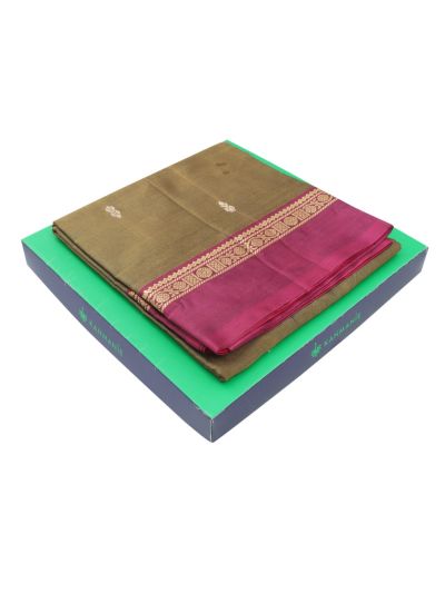 Kanmanie Vazhainaar Pattu Olive Brown Rani Pink Butta Saree