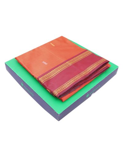 Kanmanie Vazhainaar Pattu Coral Orange Wine Purple Butta Saree