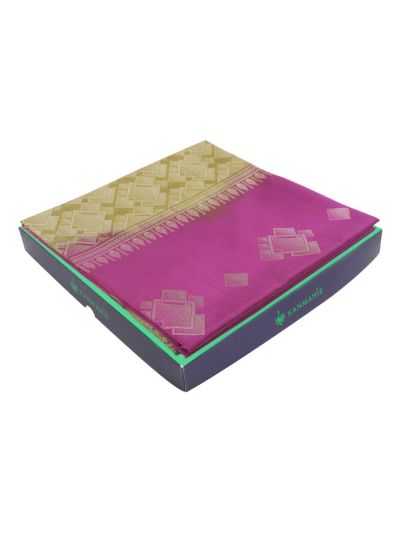 Kanmanie Softy Silk Geometric Square Butta with Interlocking Pallu Saree