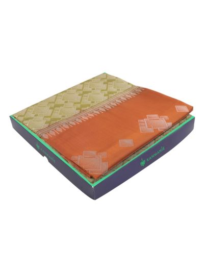 Kanmanie Softy Silk Geometric Square Butta with Contrast Border Saree
