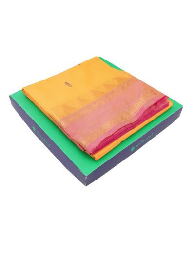 Kanmanie Vazhainaar Pattu Mango Yellow Rani Pink Butta Saree
