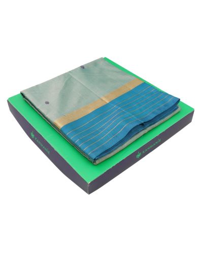 Kanmanie Vazhainaar Pattu Aqua Teal Butta Striped Saree