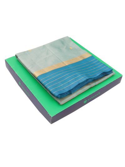 Kanmanie Vazhainaar Pattu Mint Aqua Teal Butta Striped Saree