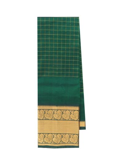Gracecharm Elegant Chirala Cotton Dark green Checked Design with Border Saree