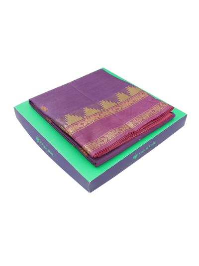 Kanmanie Vazhainaar Pattu Leaf Butta Temple Zari Border Saree