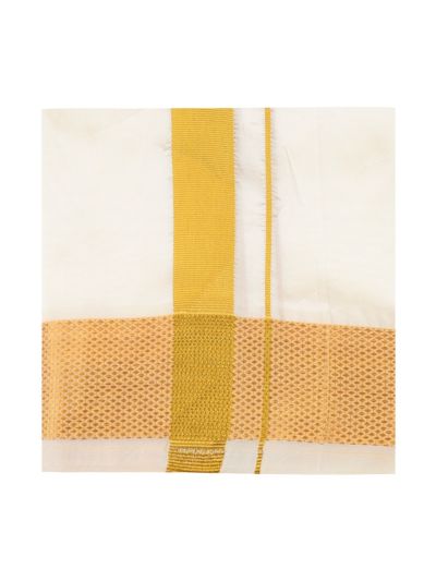 Men’s Traditional Art Silk Off White Golden Kasavu Border Dhoti