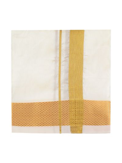 Men’s Traditional Art Silk Off White Broad Golden Kasavu Border Dhoti