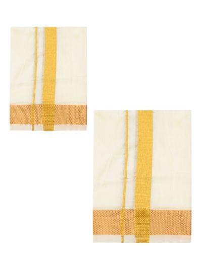 Men’s Traditional Art Silk  Broad Golden Kasavu Border Off White Dhoti