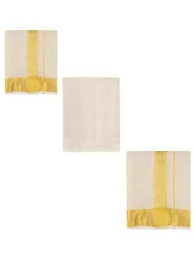 Men's Traditional Pure Silk Dhoti, Shirt and Angavastram Set