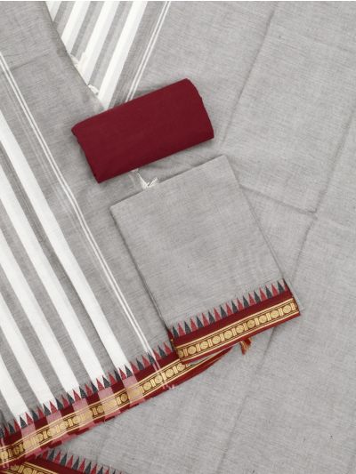 Graceful Essence Kanchi Cotton Plain Temple Motif Border Dress Material