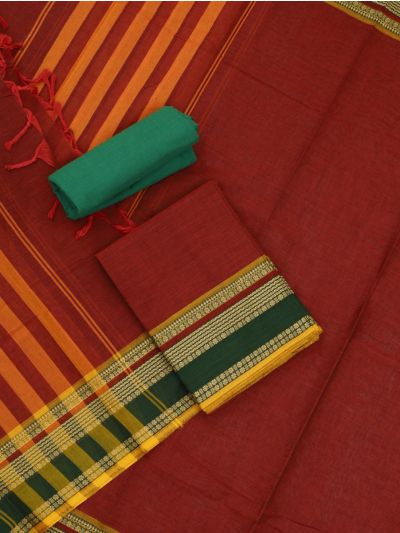 Graceful Essence Kanchi Cotton Plain with Geometric Contrast Border Dress Material