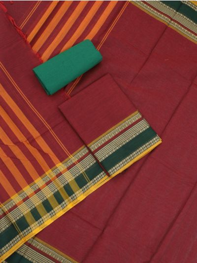 Graceful Essence Kanchi Cotton Plain with Geometric Contrast Border Dress Material