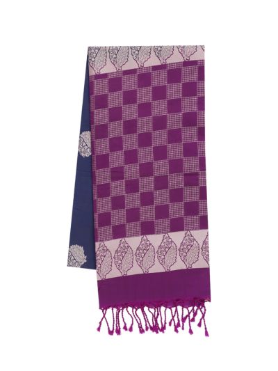 Gracecharm Art Soft Silk Floral Leaf Butta with Geometric Check Brocade Pallu Saree
