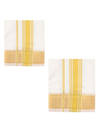Men’s Traditional Off White Pure Silk Dhoti and Angavastram