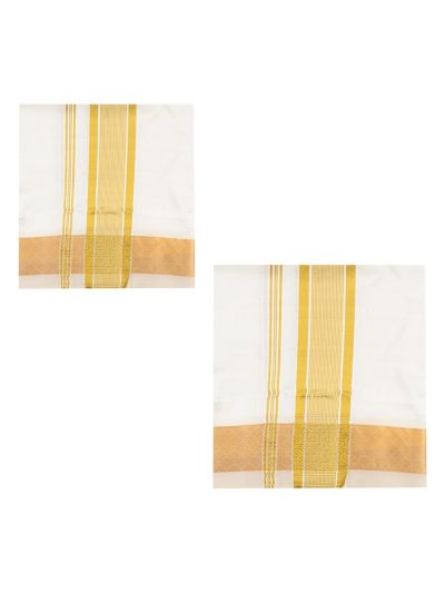Men’s Traditional Pure Silk Dhoti and Angavastram Off White