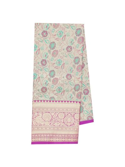 Kanmanie Emerald Glow Pure Silk Floral Jaal Annapakshi Border Pavadai Material