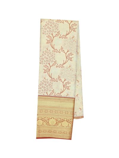 Kanmanie Emerald Glow Pure Silk Floral Jaal Brocade Border Pavadai Material