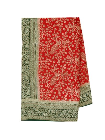 Gracecharm Raw Silk Peacock Floral Jaal with Brocade Pallu Saree