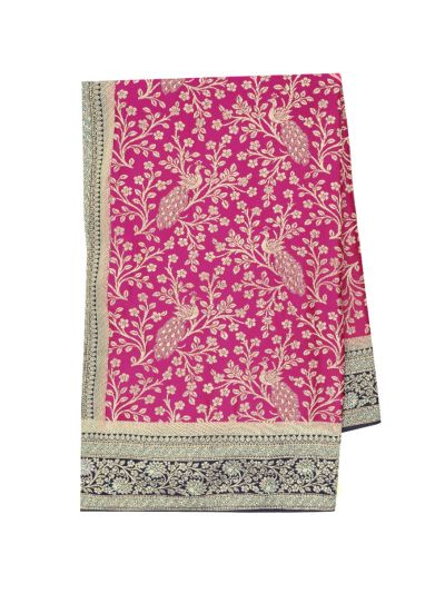 Gracecharm Raw Silk Peacock Floral Jaal with Brocade Pallu Saree