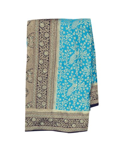 Gracecharm Raw Silk Peacock Floral Jaal with Brocade Pallu Saree