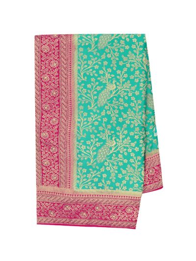Gracecharm Raw Silk Peacock Floral Jaal with Contrast Border Saree