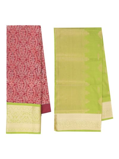 Gracecharm Emerald Glow crimson red Art Silk Girls Pavadai Dhavani Material Set