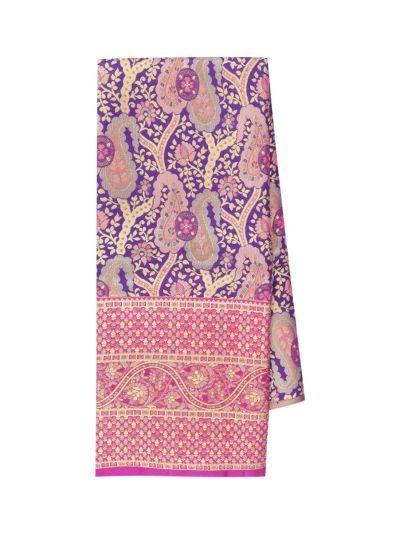 Gracecharm purple Pure Silk Geometric with Floral Brocade Border Pattu Pavadai Material