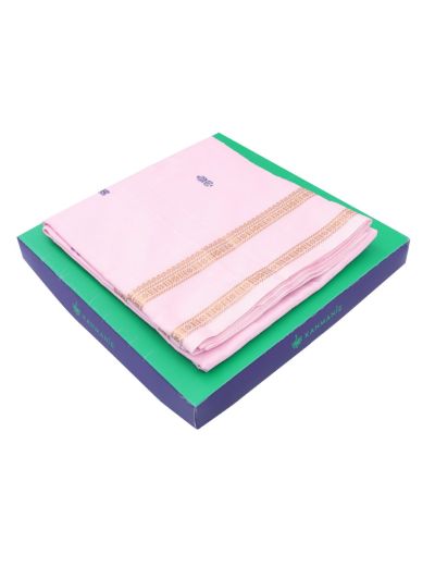 Kanmanie Vazhainaar Pattu Pastel Pink Navy Butta Zari Border Saree