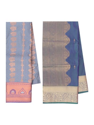 Gracecharm Emerald Glow Slate Grey Art Silk Girls Pavadai Dhavani Material Set