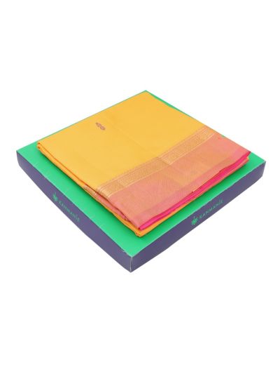 Kanmanie Vazhainaar Pattu Mustard Yellow Pink Butta Pallu Saree