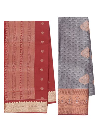 Gracecharm Emerald Glow Grey Art Silk Girls Pavadai Dhavani Material Set