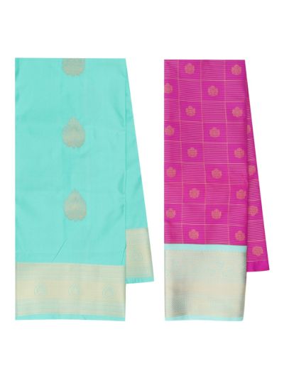 Gracecharm Emerald Glow fuchsia pink Art Silk Girls Pavadai Dhavani Material Set