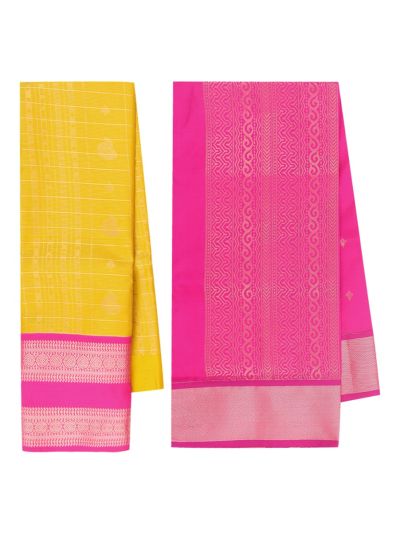 Gracecharm Emerald Glow vibrant golden yellow Art Silk Girls Pavadai Dhavani Material Set