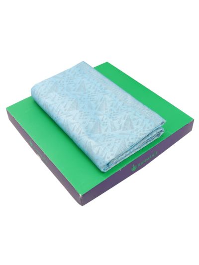 Kanmanie Softy Silk Pastel Sky Blue Leaf Geometric Pallu Saree
