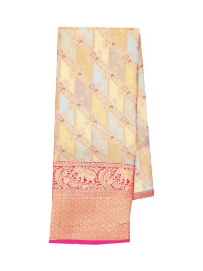 Gracecharm Pure Silk Geometric Jaal Elephant Border Pattu Pavadai Material