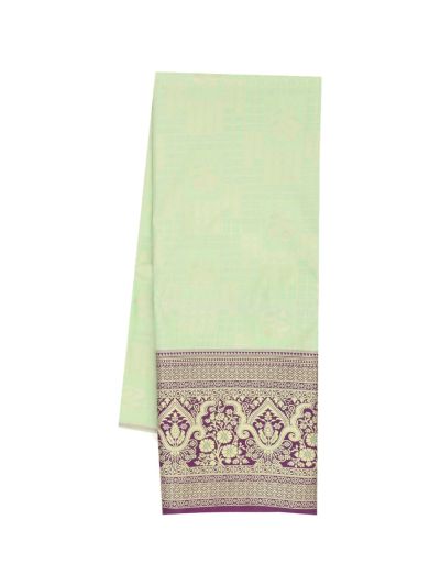 Gracecharm Art Silk Floral Pot Butta Check Brocade Pattu Pavadai Material