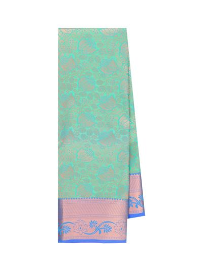 Gracecharm Aquamarine Gift Art Silk Floral Jacquard with Geometric Pallu Saree