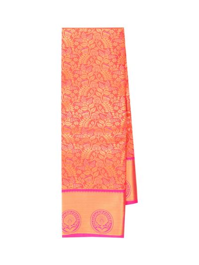 Gracecharm Orange Gift Art Silk Floral Jacquard with Geometric Pallu Saree
