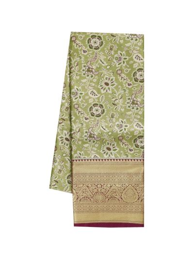 Gracecharm Art Silk Floral Jaal Ornamental Brocade Pattu Pavadai Material