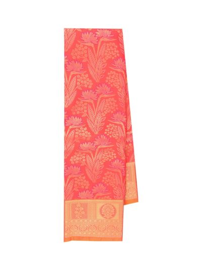 Gracecharm Gift Art Silk Floral Jacquard with Geometric Pallu Orange Saree