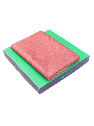 Kanmanie Softy Silk Coral Pink Self Weave Zari Stripe Pallu Saree