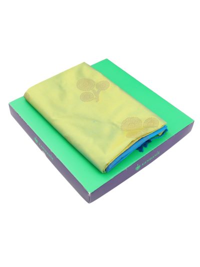 Kanmanie Softy Silk Lime Green Medallion Butta Blue Pallu Saree