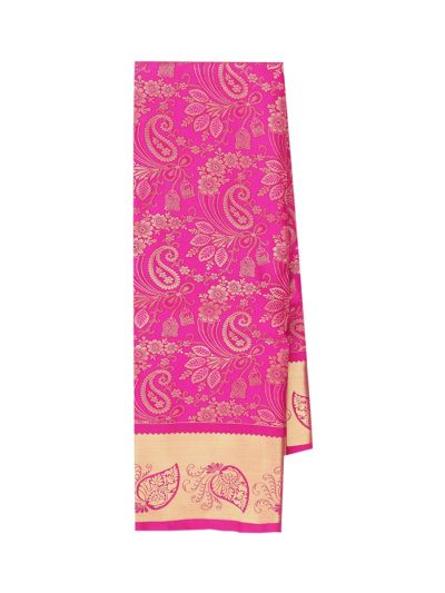 Gracecharm Magenta Gift Art Silk Floral Jacquard with Geometric Pallu Saree