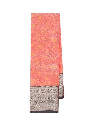 Gracecharm Peach Orange Gift Art Silk Floral Jacquard with Geometric Pallu Saree
