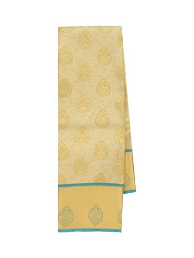 Gracecharm Sage green Gift Art Silk Floral Jacquard with Geometric Pallu Saree
