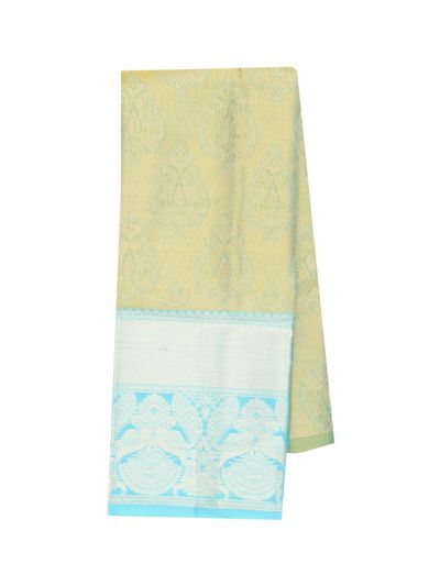 Gracecharm Pure Silk Floral Medallion Butta Zari Border Pattu Pavadai Material