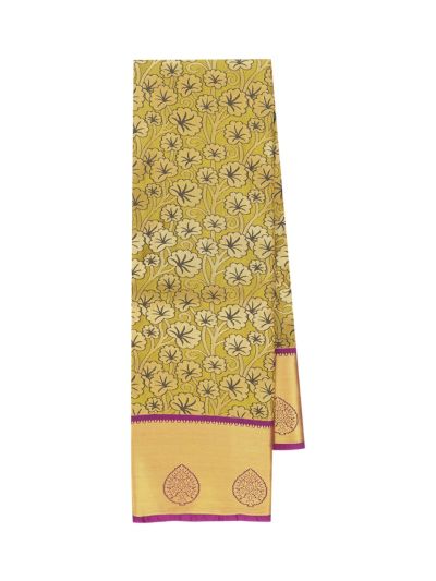 Gracecharm Olive Green Gift Art Silk Floral Jacquard with Geometric Pallu Saree