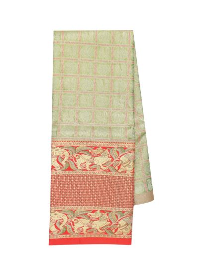 Gracecharm Pure Silk Checked Butta with Contrast Border Pattu Pavadai Material